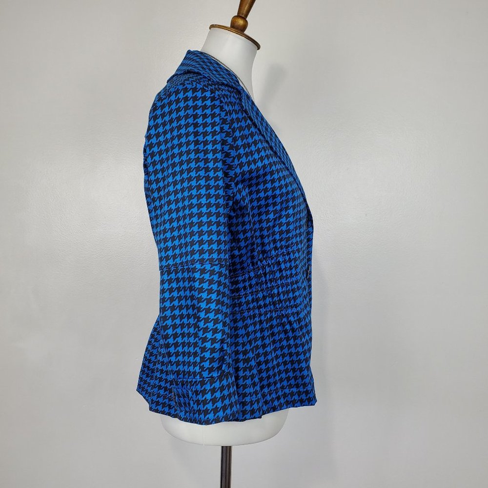 Joan Rivers Blue Black Houndstooth Button Front Blazer With Shirring Detail S - Picture 5 of 14